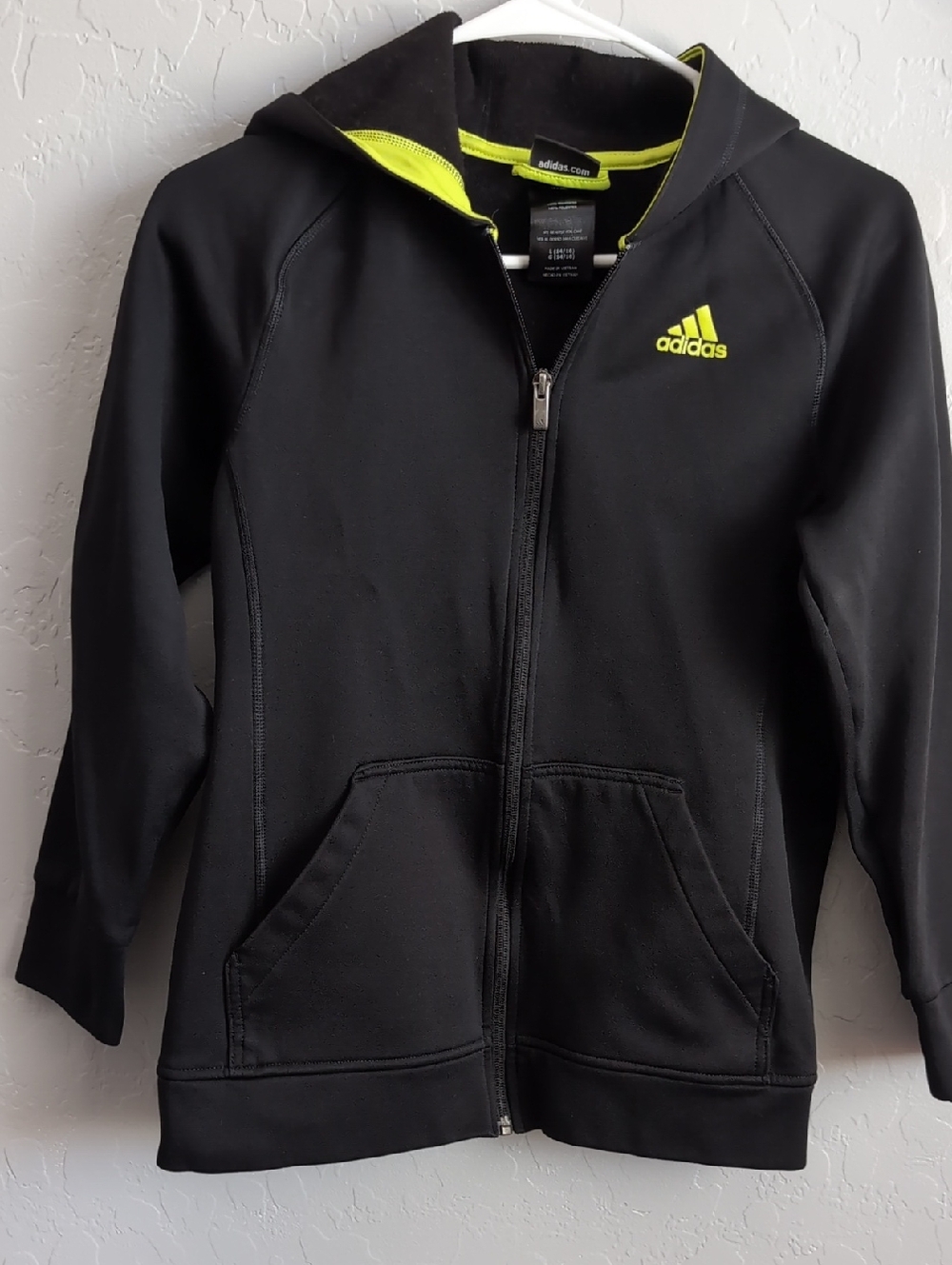 adidas Black Hoodie with Neon Yellow Trim
